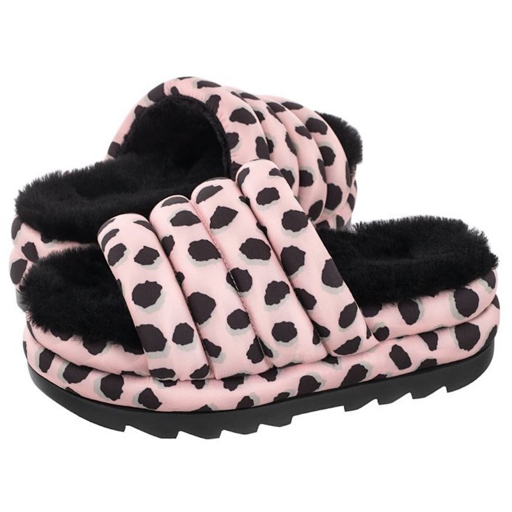 UGG Maxi Slides, pink leopard platform puff, black lambs wool, size 7 women’s - Picture 3 of 13